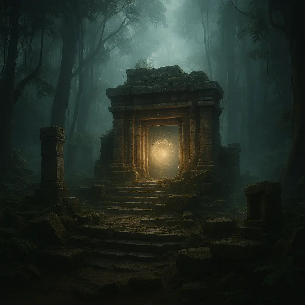 Misty ancient ruins