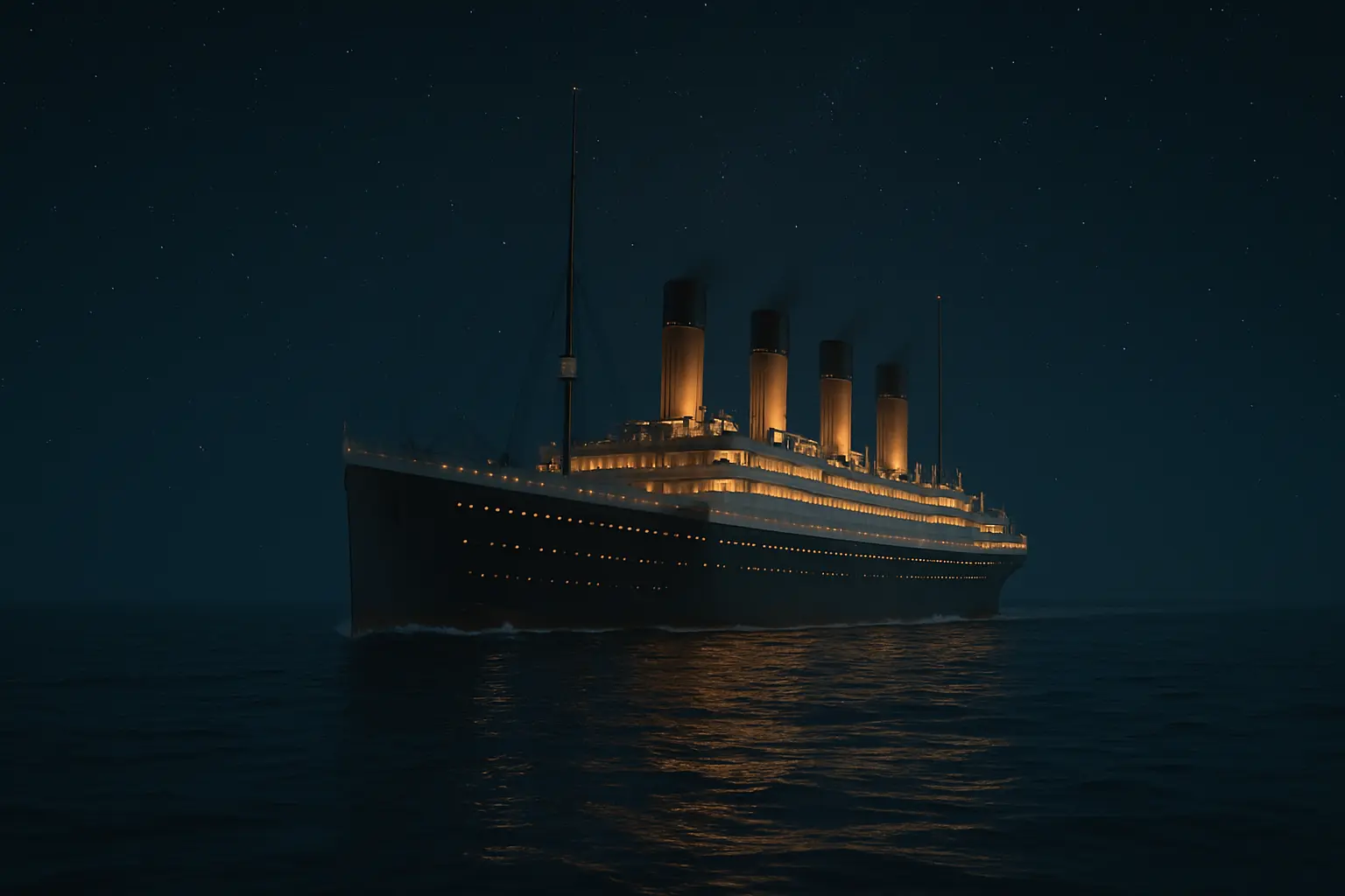 RMS Titanic sailing under a starry night